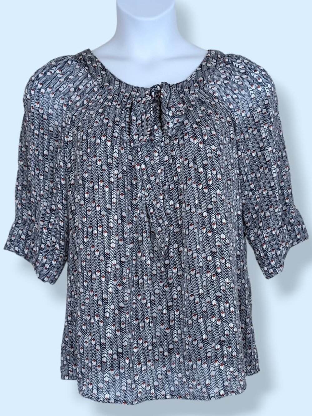 Sheer Flowy Red & Blue Abstract Blouse